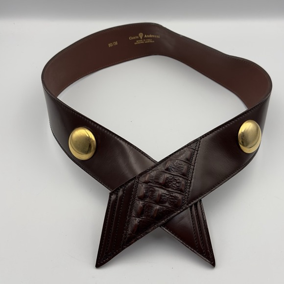 Handmade Accessories - Vtg 80s‎ 90s Conte Andreani Italian Brown Leather Statement Belt 90/36